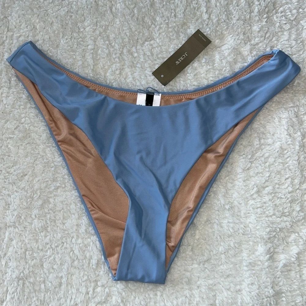 J. Crew Curved Waist Cheeky Bikini Bottom Light Blue Medium NWT